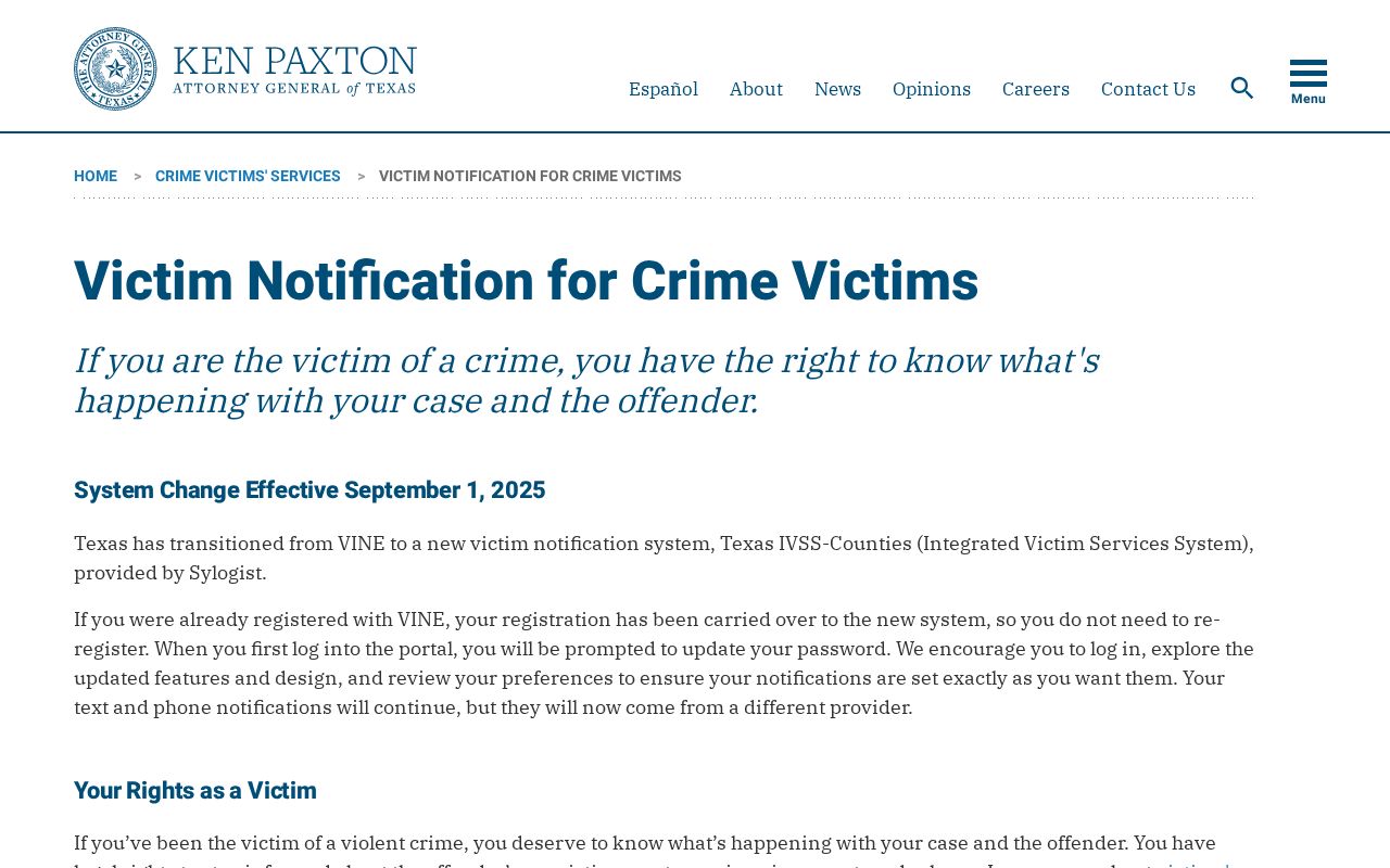 Texas Attorney General VINE to IVSS transition for Chambers County alerts