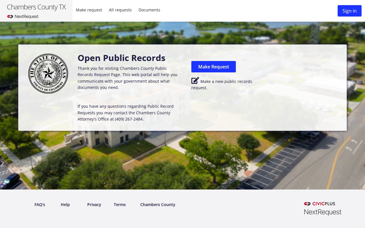 Chambers County public records portal for a 24-hour release record