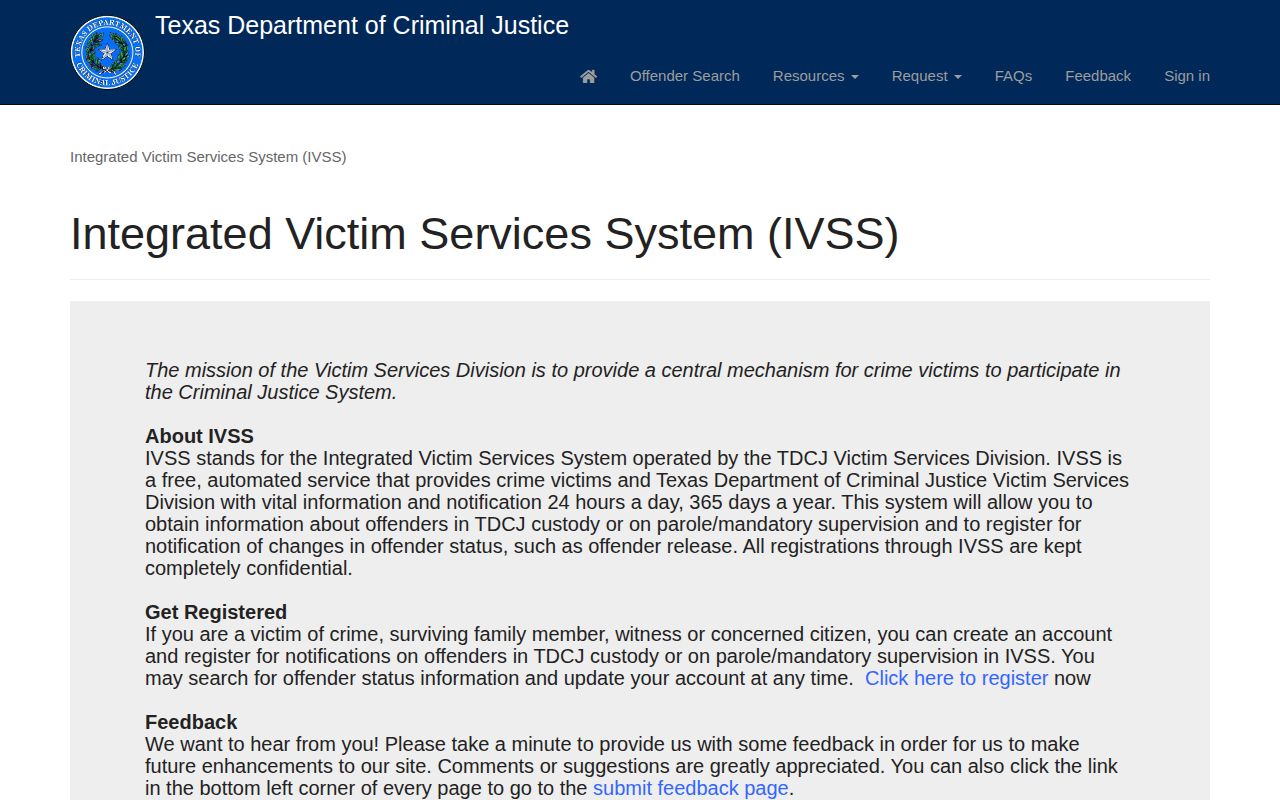 Separate TDCJ IVSS release notification service for Chambers County residents